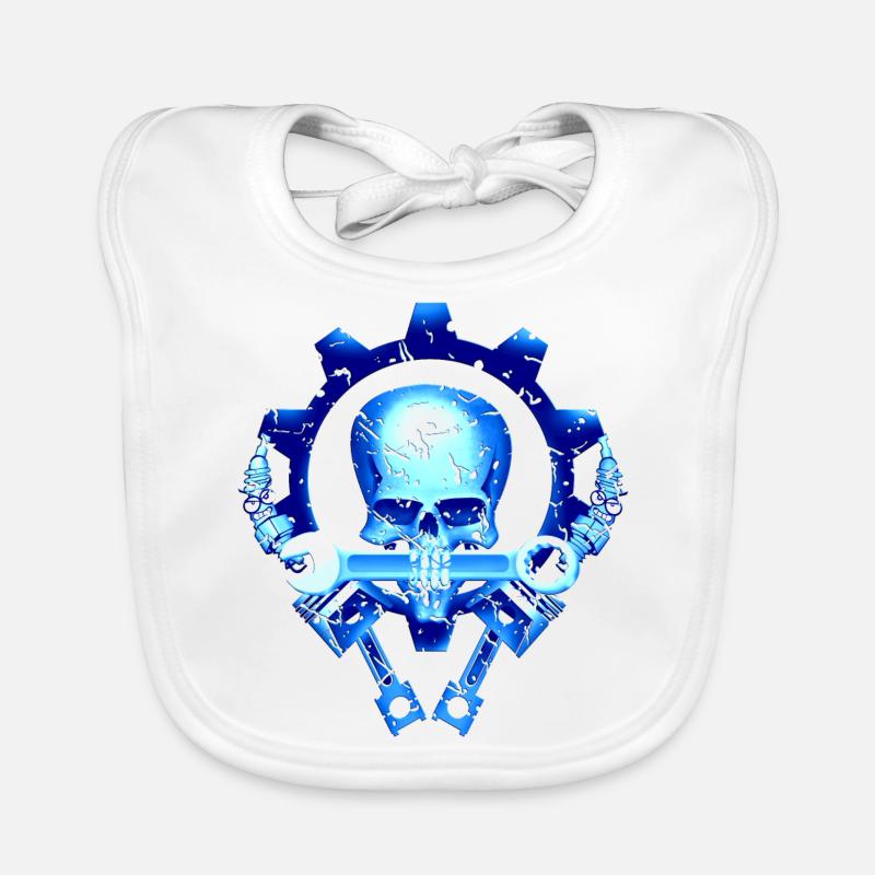 Skull mechanic piston spark plug engine Organic Baby Bibs