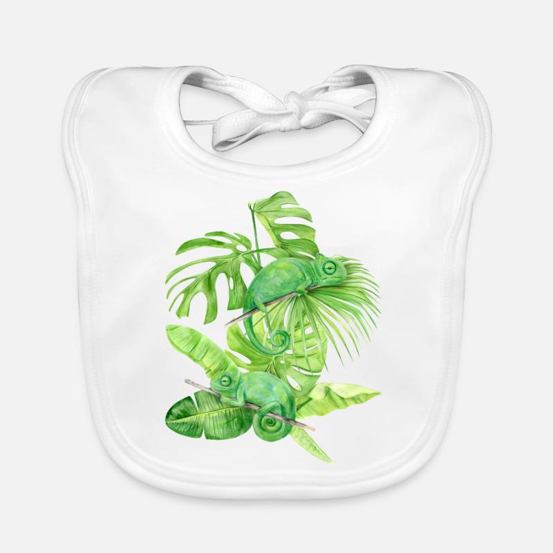 Caméléon, lézards caméléons verts - Bavoir bio Bébé - blanc