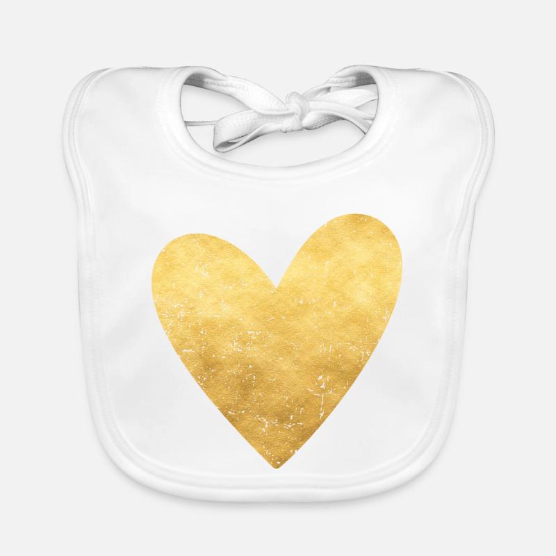 Idée cadeau coeur symbole symbole or - Bavoir bio Bébé - blanc