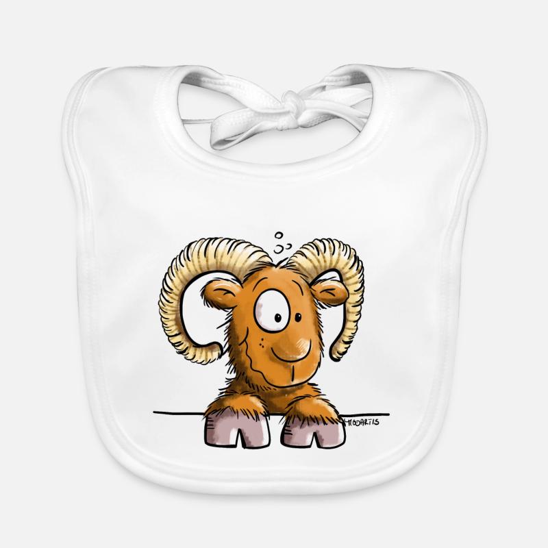 Funny Ram - Moutons - Bélier - Dessin animé - Bavoir bio Bébé - blanc