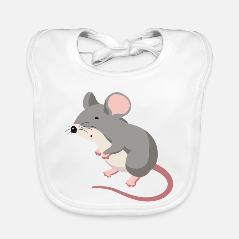 Maus Illustration – handgezeichnetes Tiermo - Bavoir bio Bébé - blanc