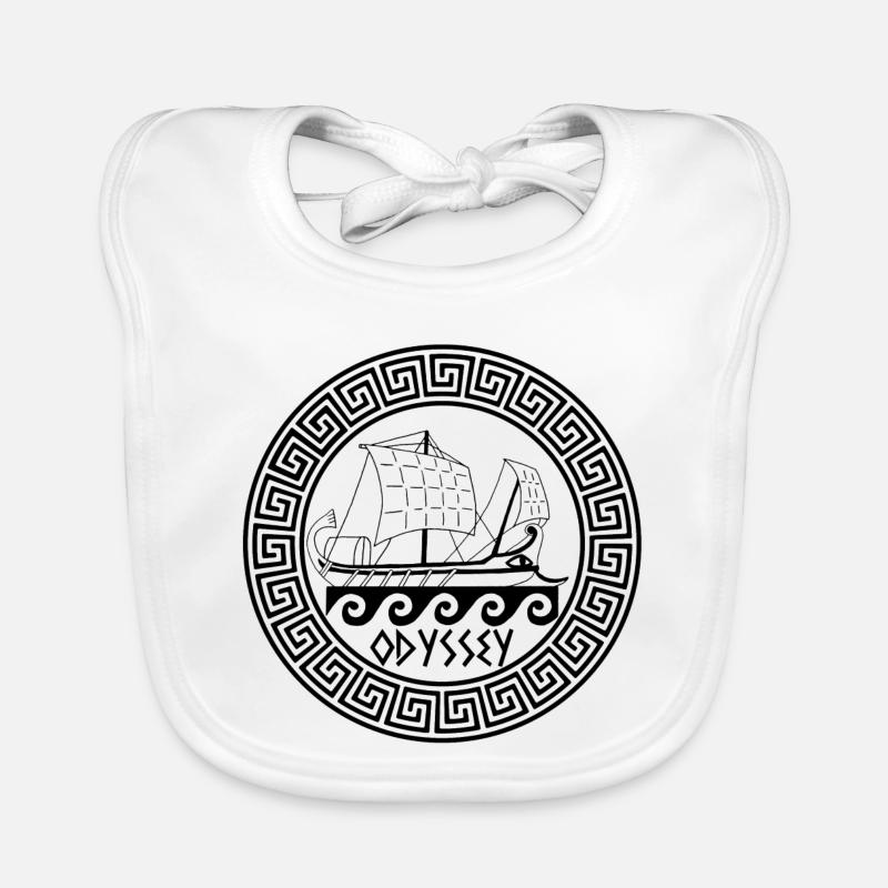 Symbole d'un bateau grec noir - Bavoir bio Bébé - blanc