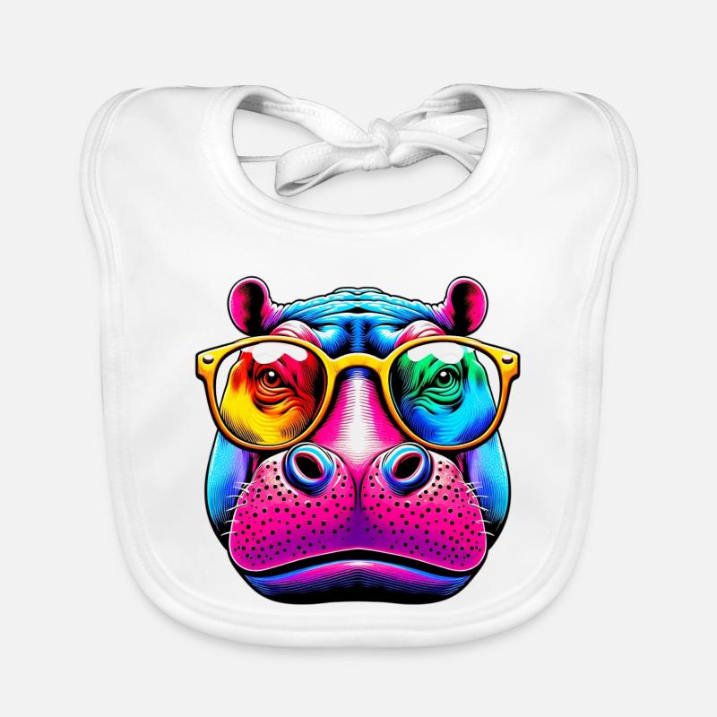 Hippopotamus with sunglasses Organic Baby Bibs