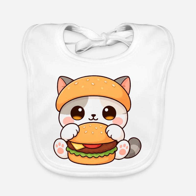 Mignon dessin animé chat burger amateur de restauration rapide Bavoir bio Bébé
