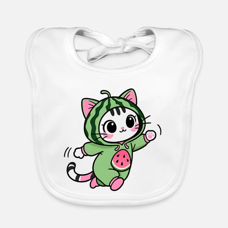 Chat Mignon en Hoodie Pastèque - Bavoir bio Bébé - blanc