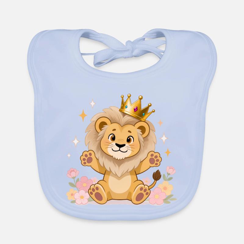 🦁 Löwe mit Krone und Blumen Baby Bio-Lätzchen