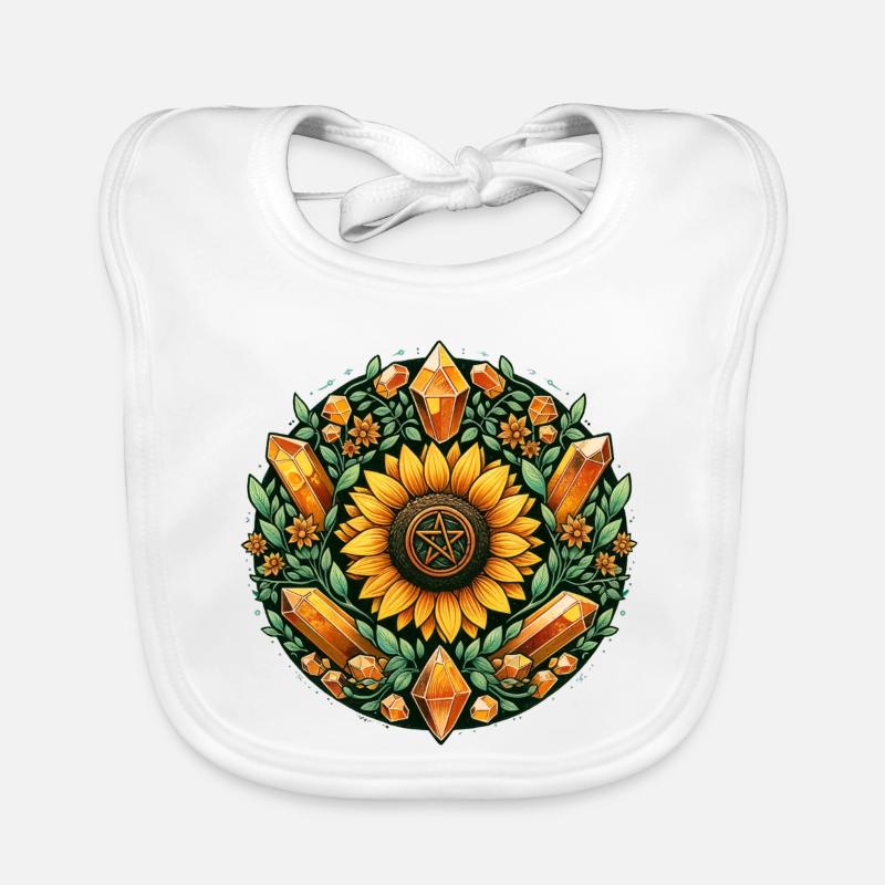 Sunflower Crystal Circle Pentagram Organic Baby Bibs