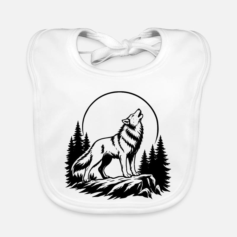 Wolf mit Vollmond - Baby Bio-Lätzchen - Weiß