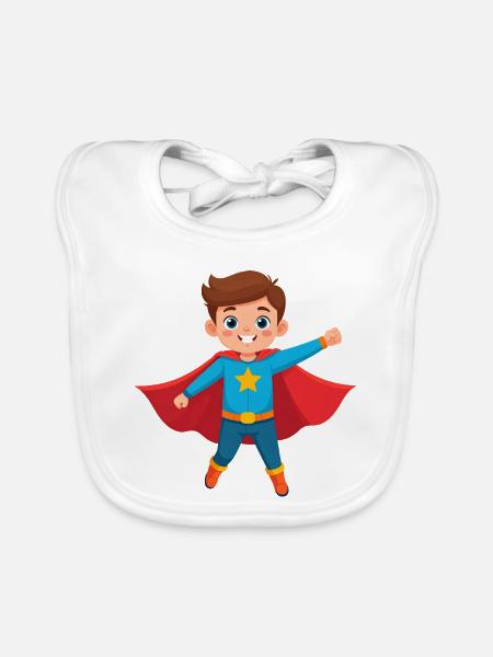 Kleiner Comic Superheld Kinder Helden Power Shirt - Baby Bio-Lätzchen - Weiß - Vorne