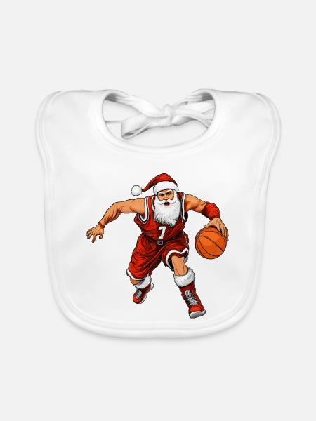Basketballer Weihnachten / Santa - Baby Bio-Lätzchen - Weiß - Vorne