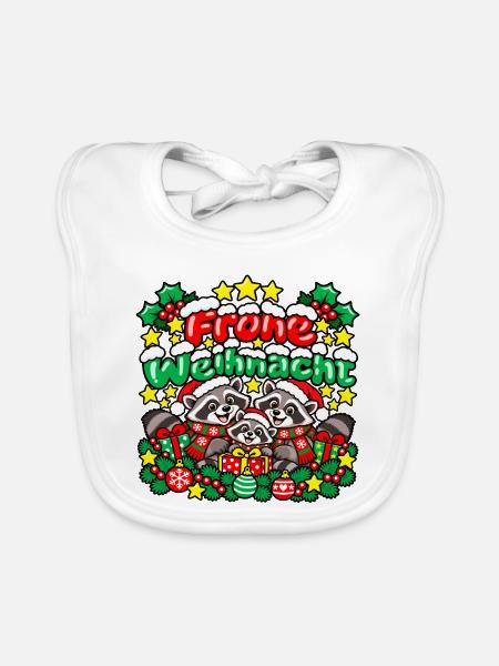 Frohe Weihnachten Waschbären - Baby Bio-Lätzchen - Weiß - Vorne