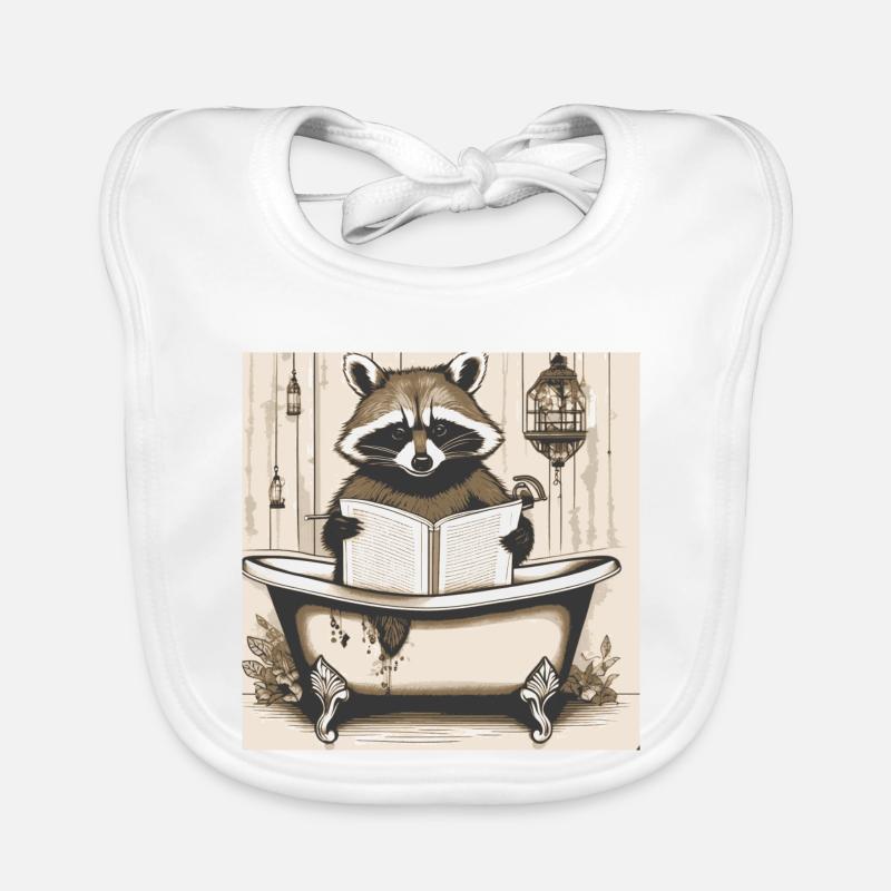 raccoon, newspaper, bathroom, reading, poster Organic Baby Bibs