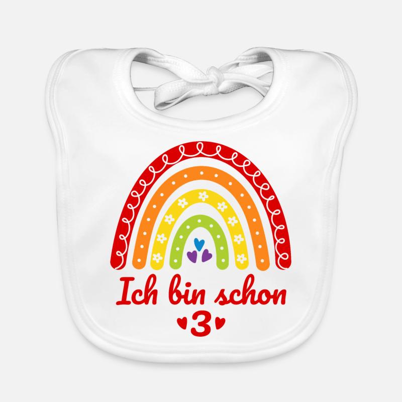 3. Geburtstag Mädchen Regenbogen Ich bin schon 3 - Baby Bio-Lätzchen - Weiß