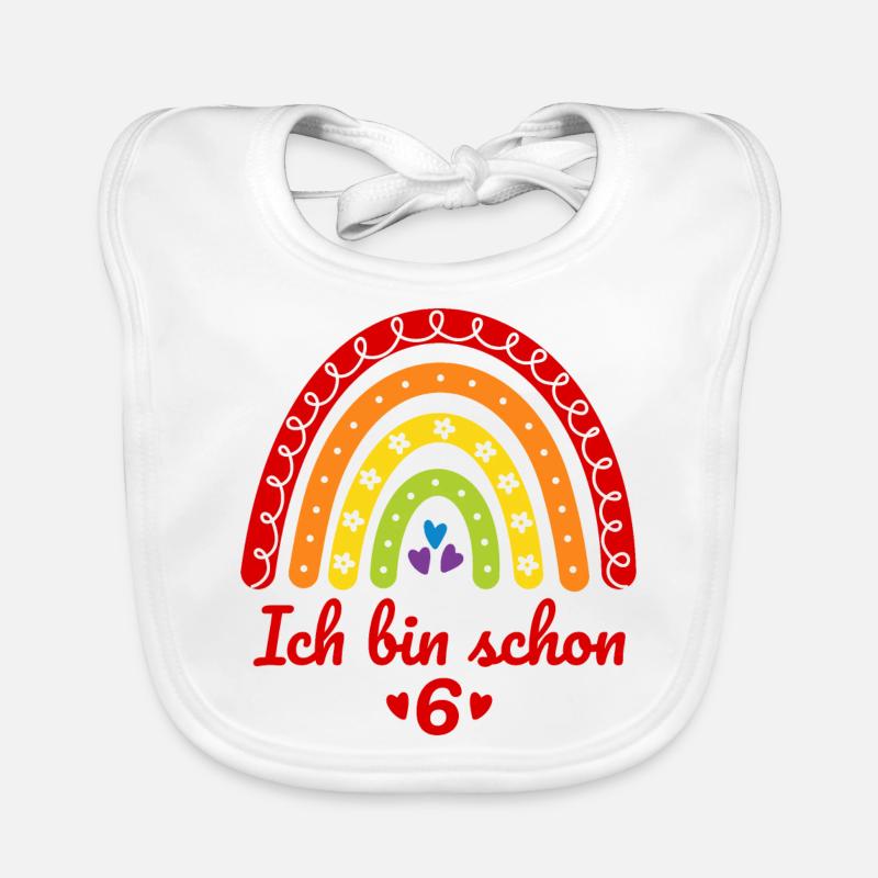 6. Geburtstag Mädchen Regenbogen Ich bin schon 6 - Baby Bio-Lätzchen - Weiß
