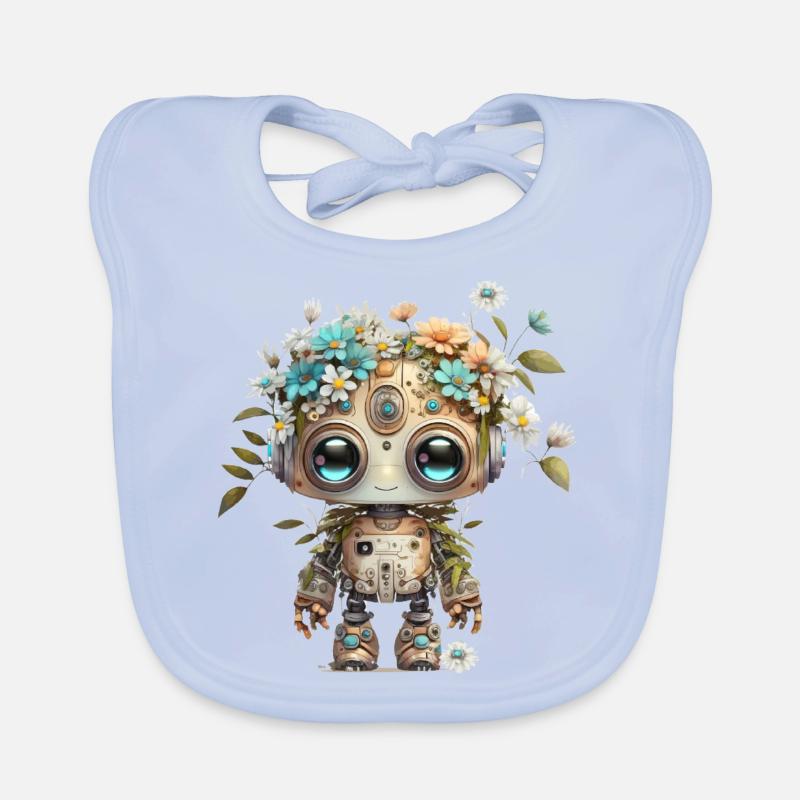 Adorable robot avec des fleurs Bavoir bio Bébé