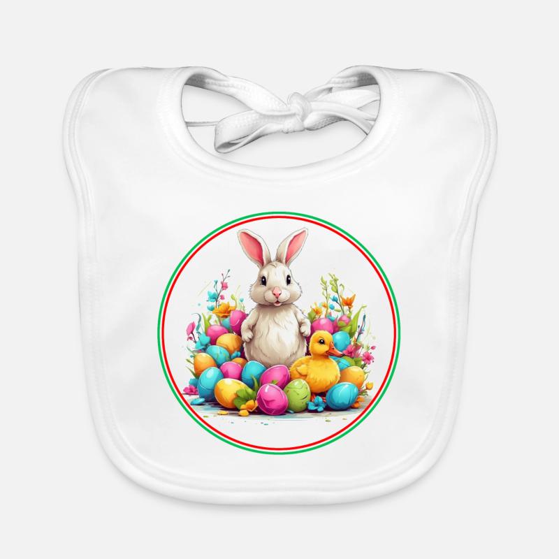 Easter Bunny in Easter Basket Colorful Eggs and Ducklings Organic Baby Bibs