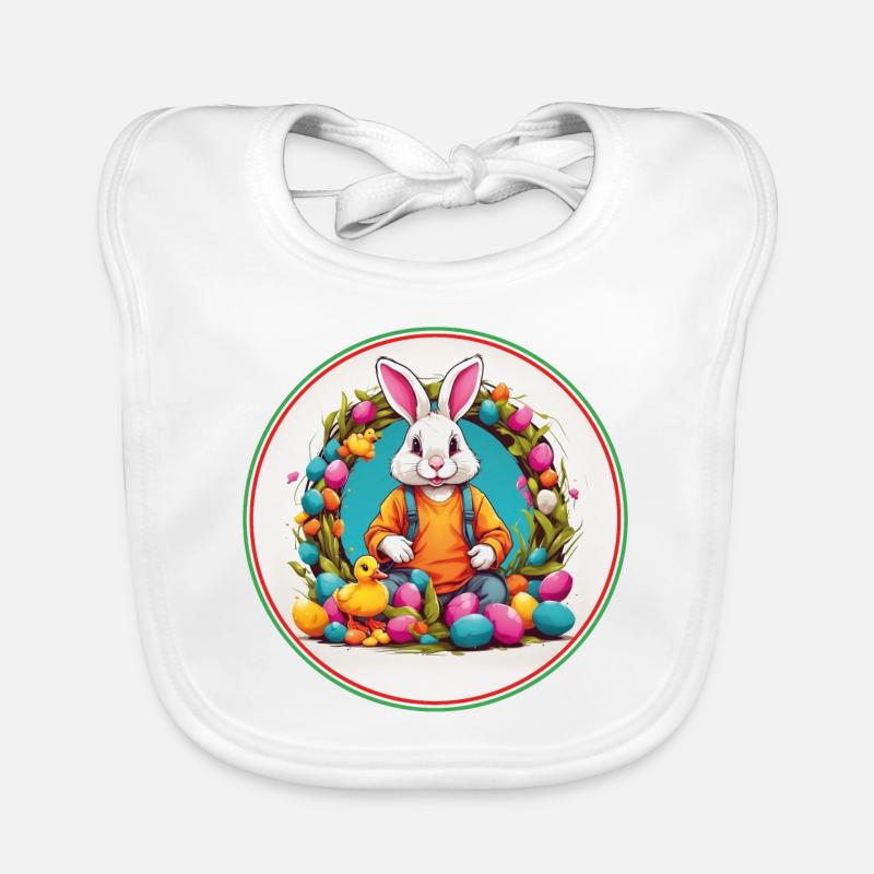 Cute easter bunny in easter basket with little chick Organic Baby Bibs