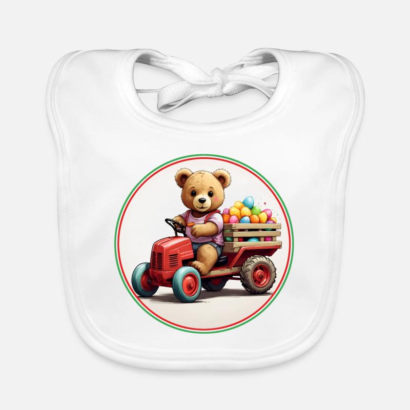 funny easter teddy bear brings eggs in easter mobile Organic Baby Bibs