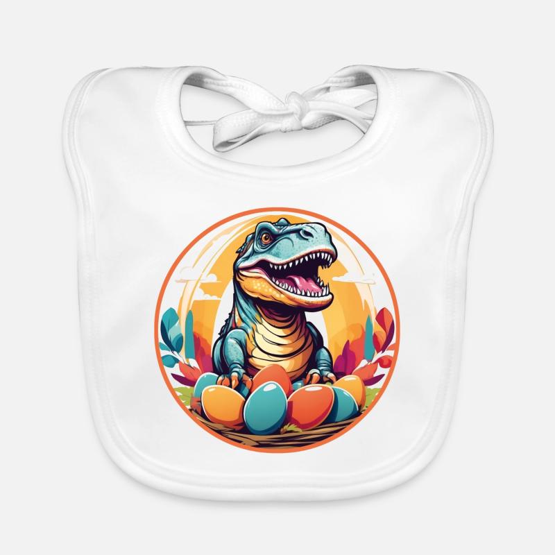 Little Dino in Easter Basket Dinobaby and Easter Eggs Organic Baby Bibs