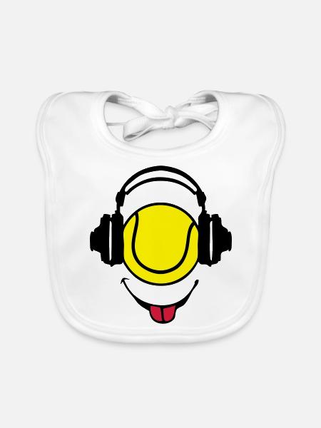 headphones headphones dj tennis smiley1 - Organic Baby Bibs - white - Front