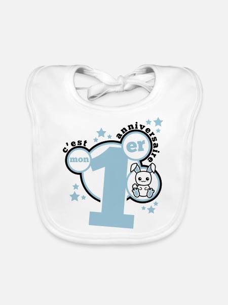 c'est mon 1er anniversaire - Bavoir bio Bébé - blanc - Devant