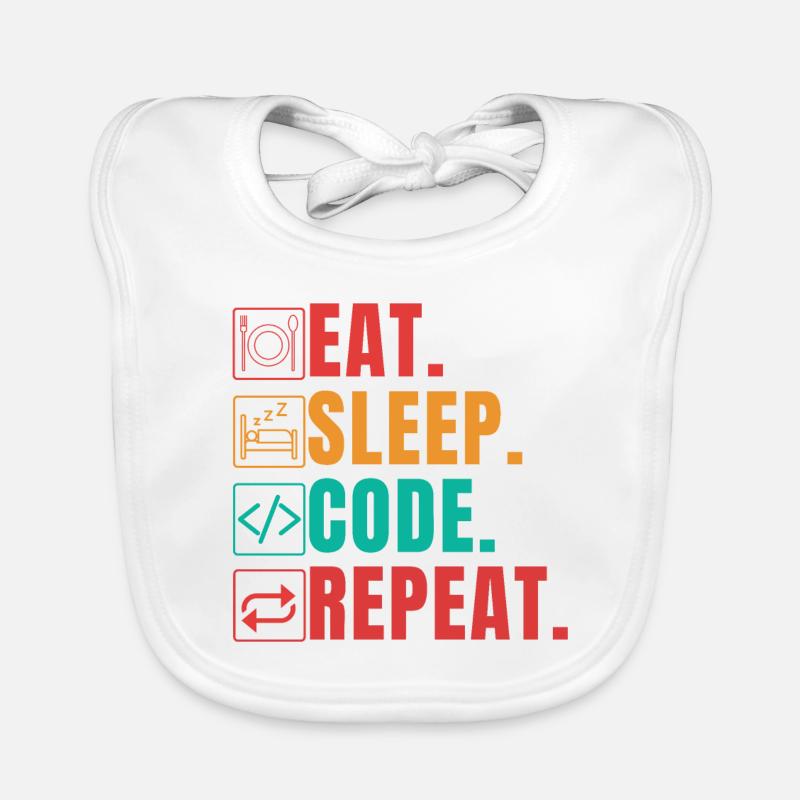 EAT SLEEP CODE REPEAT - CODEUR DRÔLE Bavoir bio Bébé