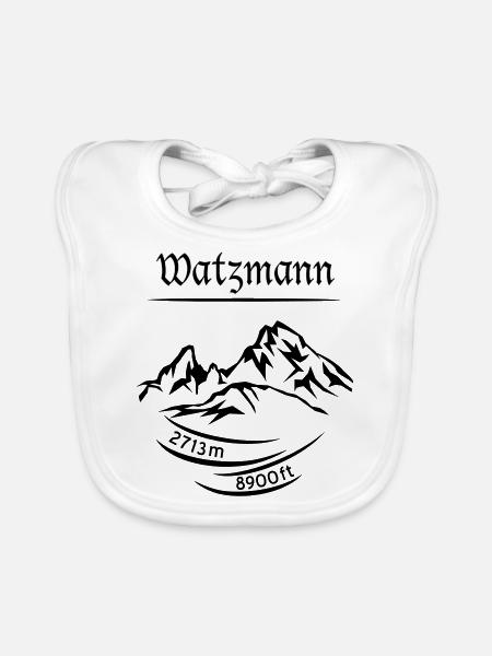 The mountain Watzmann, height 2713 m determined - black - Organic Baby Bibs - white - Front