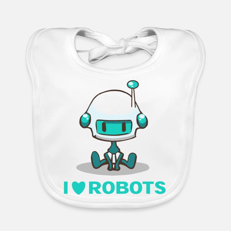 I Love Robots Cute Robot Organic Baby Bibs