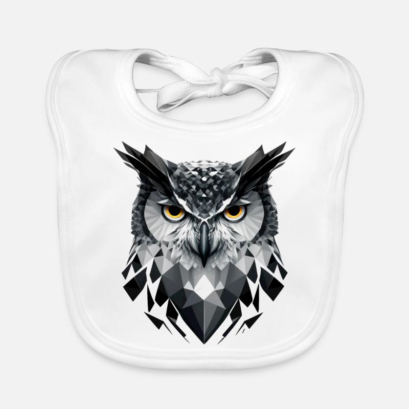 Polygon-Eule in Schwarz-Weiß – Vogelkunst Baby Bio-Lätzchen