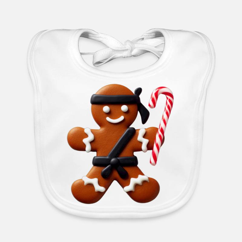 Funny Ninja Gingerbread Man Cookie Candy Cane Organic Baby Bibs