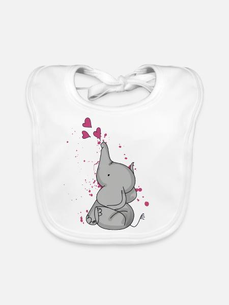 Sweet Little Elephant Of Love - Organic Baby Bibs - white - Front