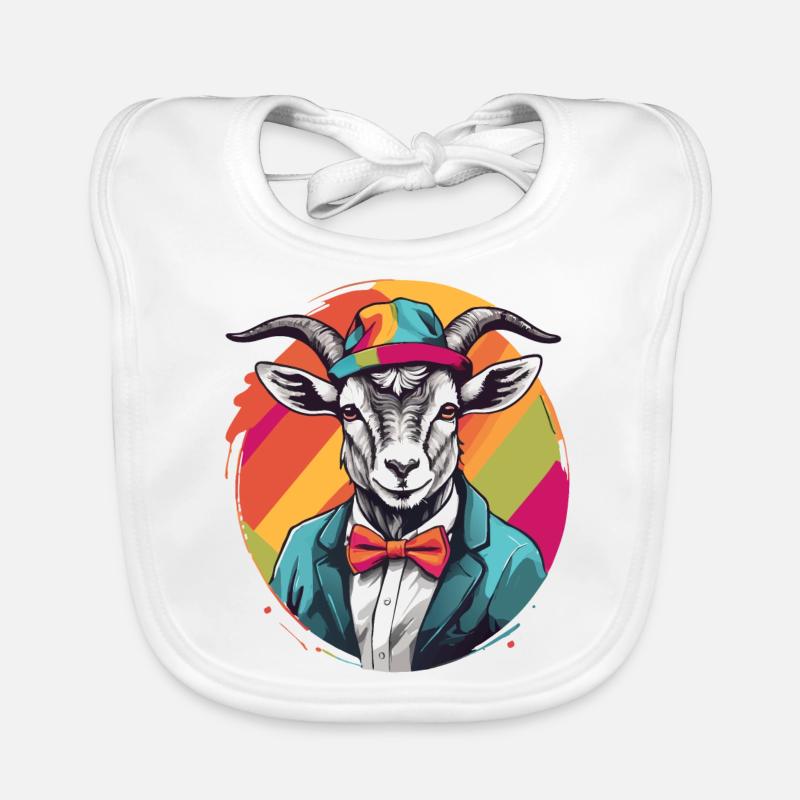 Goat with jacket, bow and colorful hat Organic Baby Bibs