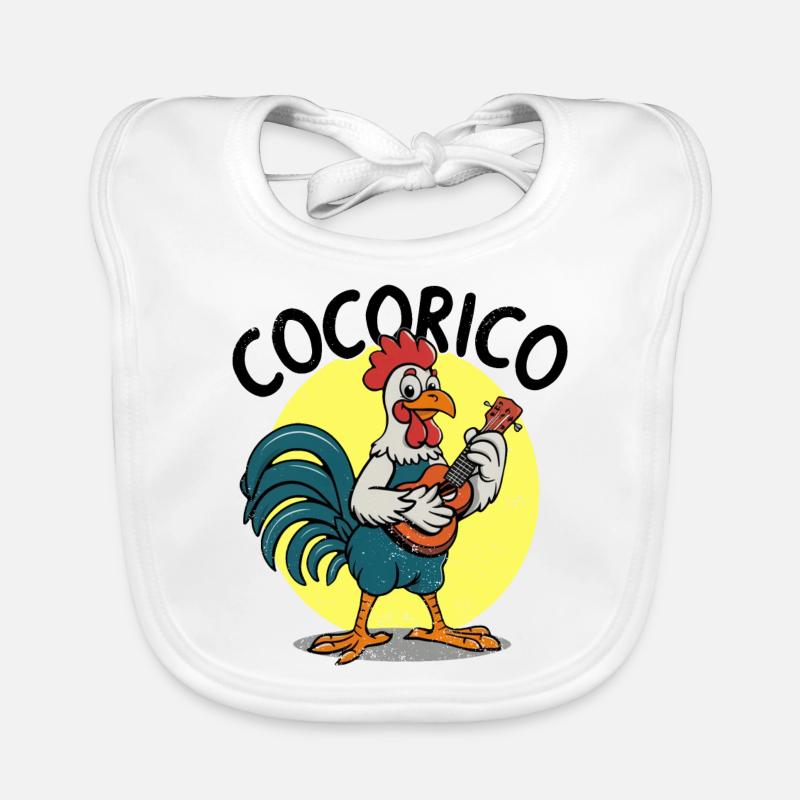 cocorico coq guitare - Bavoir bio Bébé - blanc