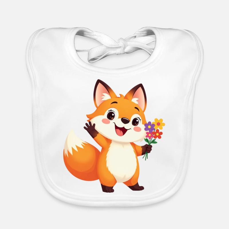 Renard de dessin animé joyeux avec bouquet de fleurs Bavoir bio Bébé