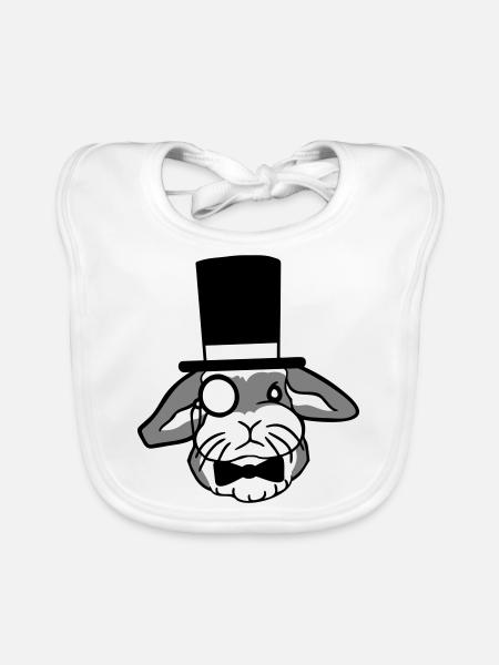 Mr. Bunny Gentleman Chapeau haut de forme Monocle Lunettes - Bavoir bio Bébé - blanc - Devant