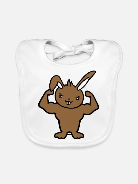 Bunny Bodybuilder Gym Muscles Fort Fitness Biceps - Bavoir bio Bébé - blanc - Devant