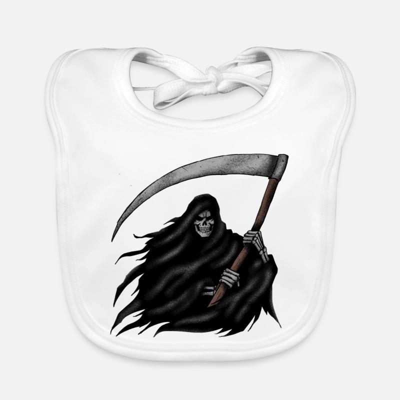 Grim Reaper mit Sense auf Schwarzem Hintergrund Baby Bio-Lätzchen