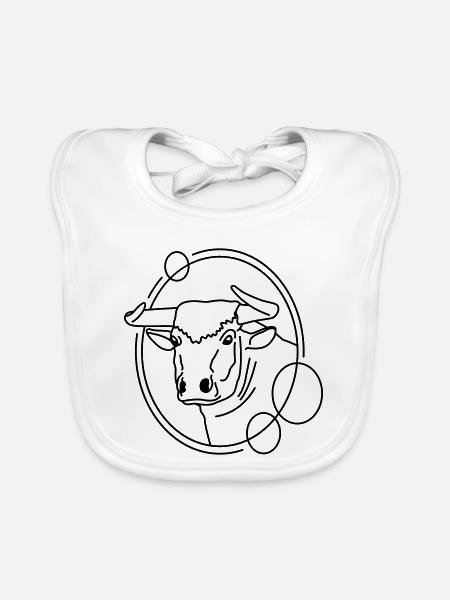 Taureau en forme géométrique - Conception d’art au trait - Bavoir bio Bébé - blanc - Devant