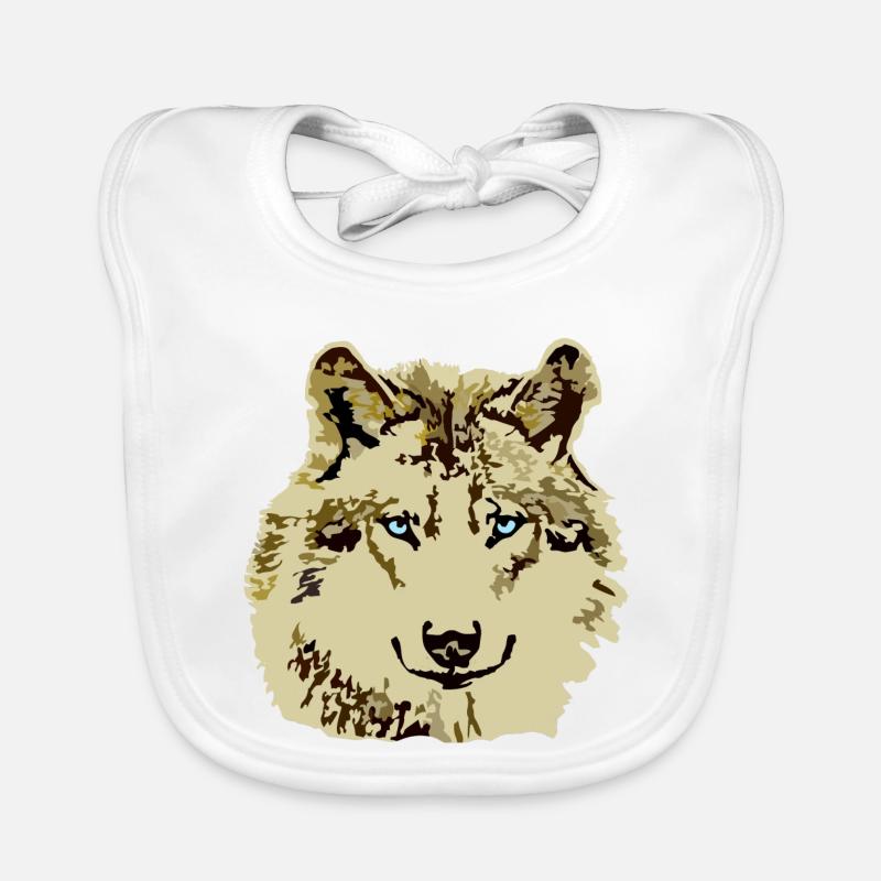 Wolf brown blue eyes Organic Baby Bibs