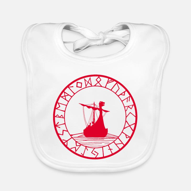 Rotes Wikinger-Langschiff und Kompass Baby Bio-Lätzchen