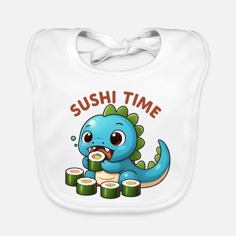 Cute dinosaur with sushi theme Organic Baby Bibs