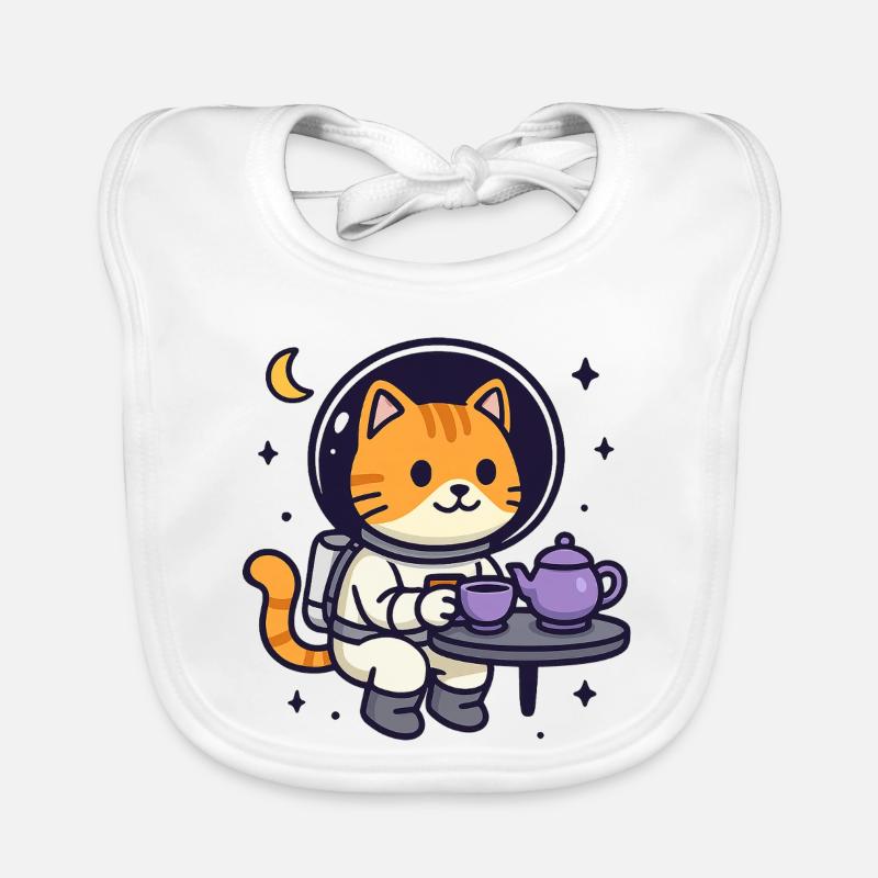 L’heure du thé du chat de l’espace – Astronaute Kawaii Bavoir bio Bébé