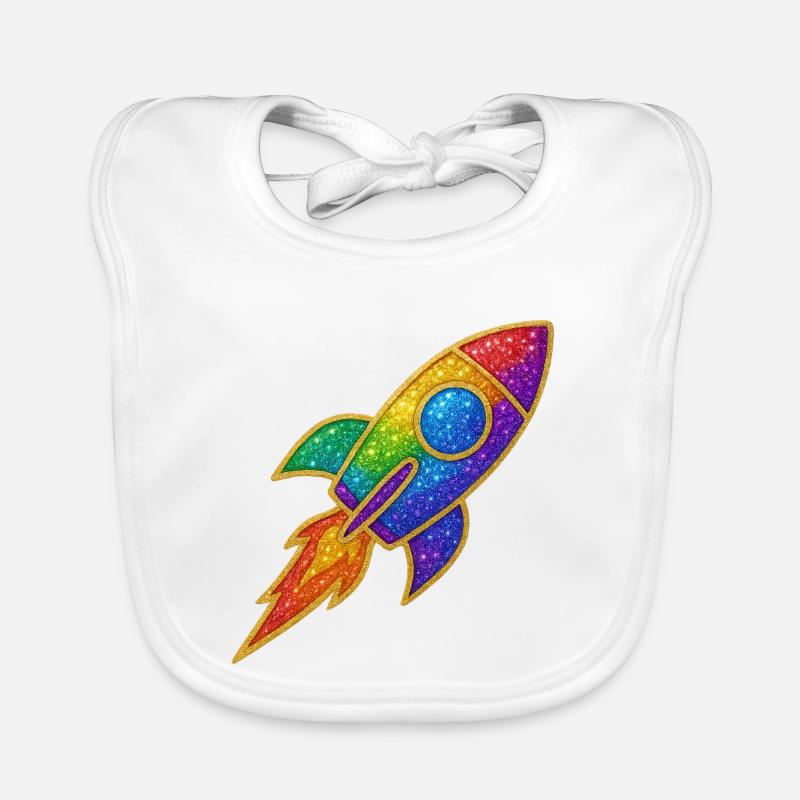 Rainbow Rocket Glitter Design Organic Baby Bibs