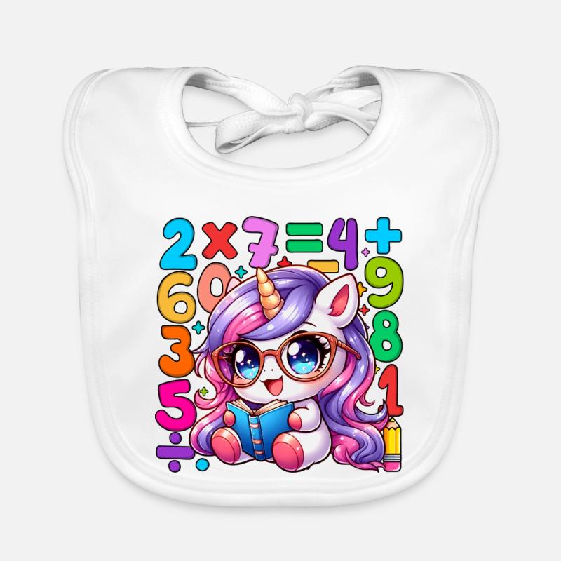 Number Day Whimsical Unicorn Math Learning Design Organic Baby Bibs