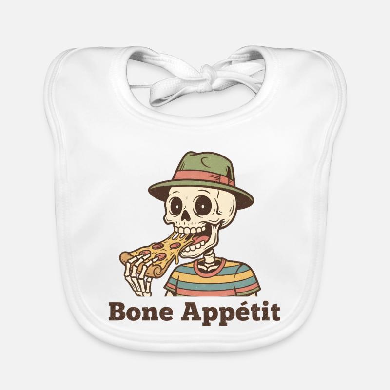 Bone Appétit Skeleton Eats Pizza Organic Baby Bibs