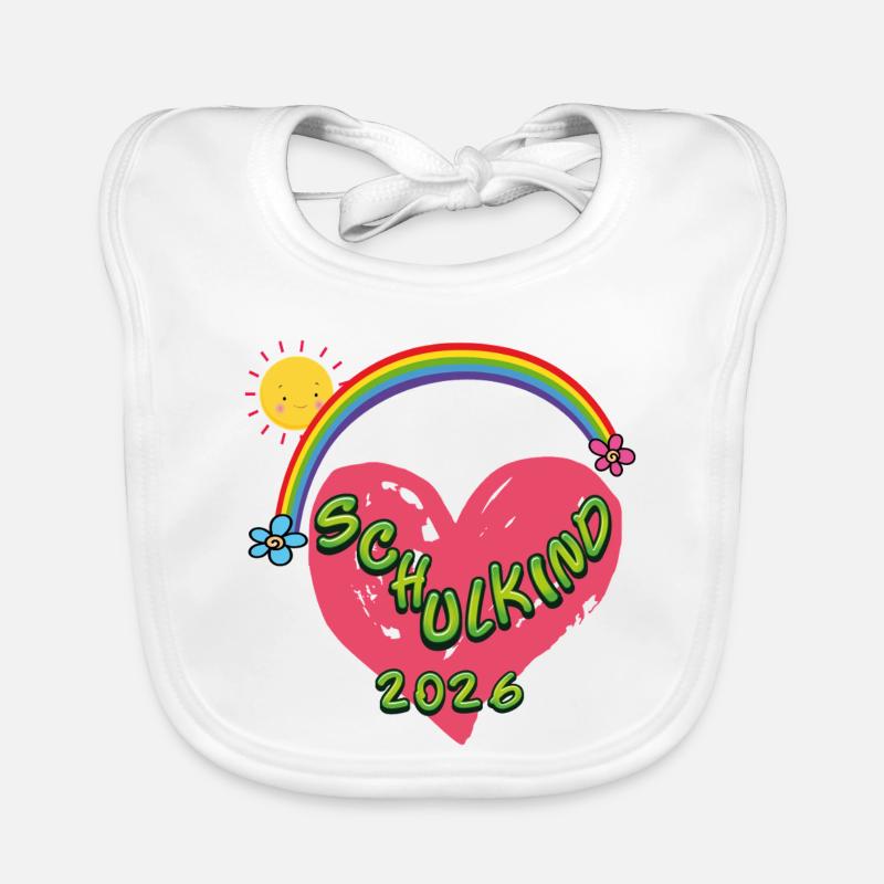 Schulkind Herz Regenbogen 2026 Baby Bio-Lätzchen