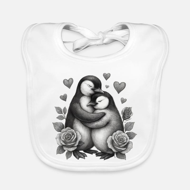Hugging penguins with roses Organic Baby Bibs