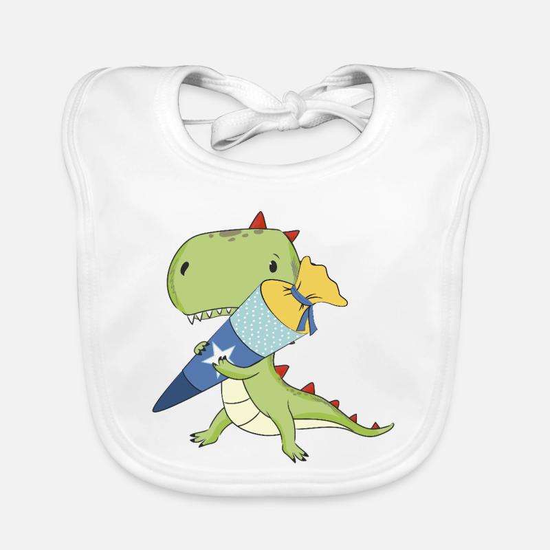 Dino mit Schultüte - Baby Bio-Lätzchen - Weiß