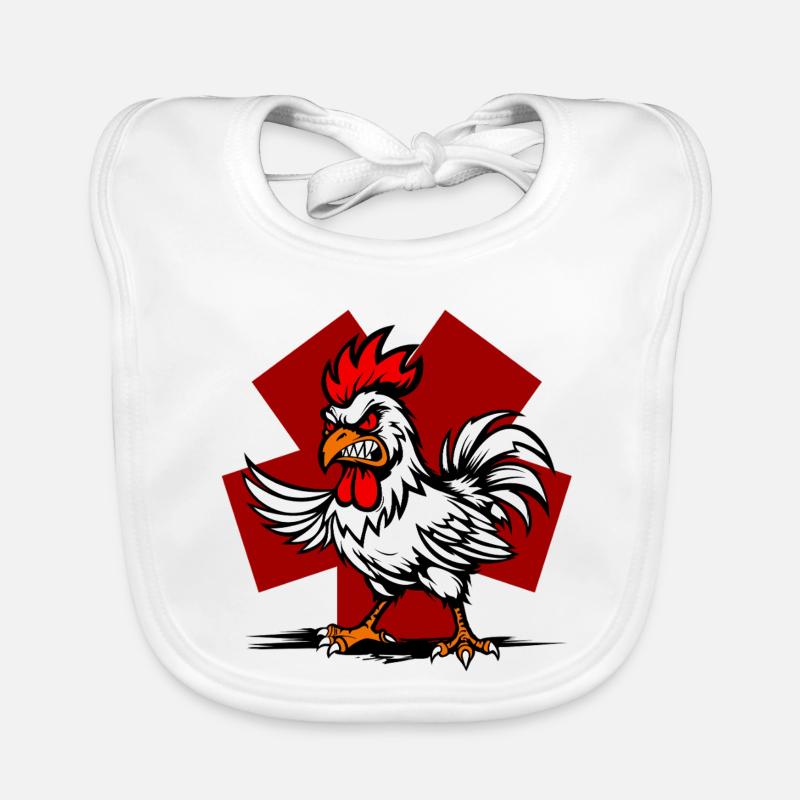 Cartoon rooster on red background Organic Baby Bibs