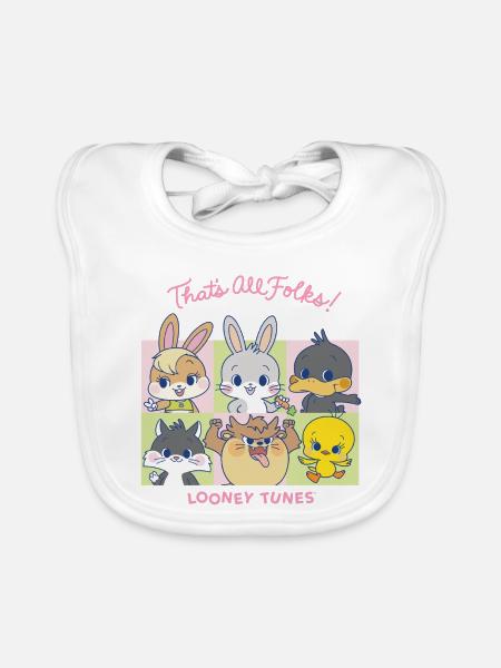 Looney Tunes X Gokko That's All Folks Kacheldesign - Baby Bio-Lätzchen - Weiß - Vorne